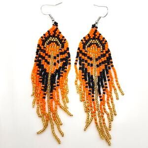 Tiger Lily Orange Boho Beaded Earrings